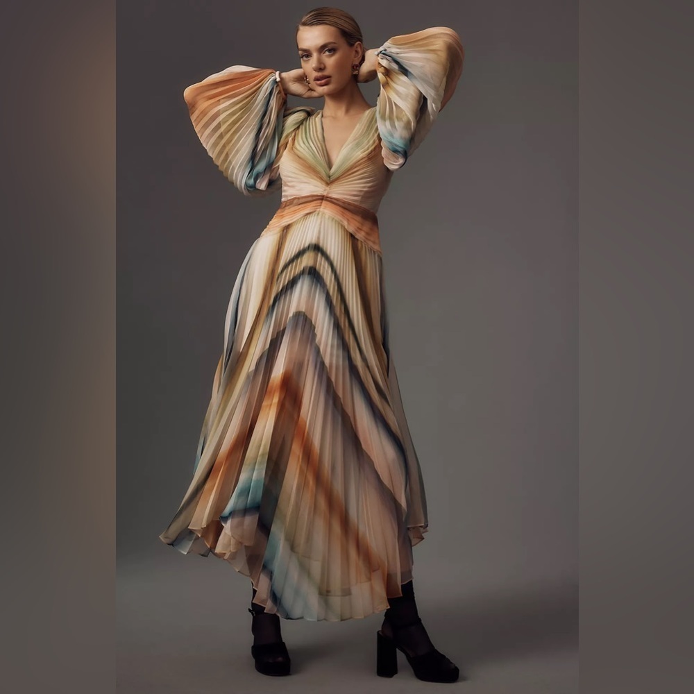 NWT Astone Long-Sleeve V-Neck Midi Dress